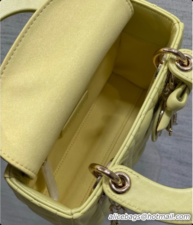 Low Price Dior Mini Lady Dior Bag in Cannage Lambskin with Bow D090263 Yellow 2026