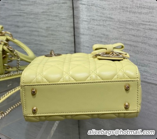 Low Price Dior Mini Lady Dior Bag in Cannage Lambskin with Bow D090263 Yellow 2026