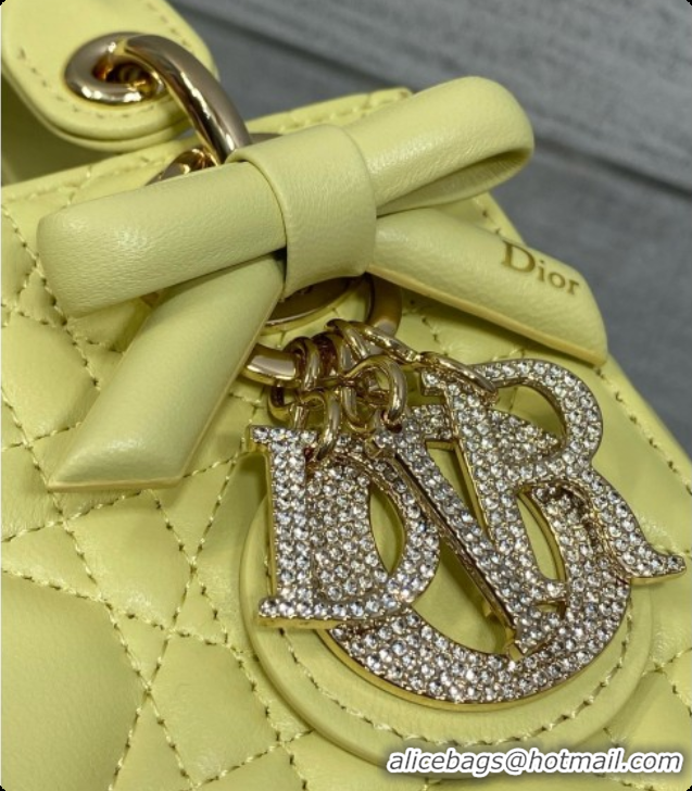 Low Price Dior Mini Lady Dior Bag in Cannage Lambskin with Bow D090263 Yellow 2026
