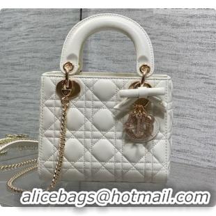 Buy Duplicate Dior Mini Lady Dior Bag in Cannage Lambskin with Bow D090264 White 2026