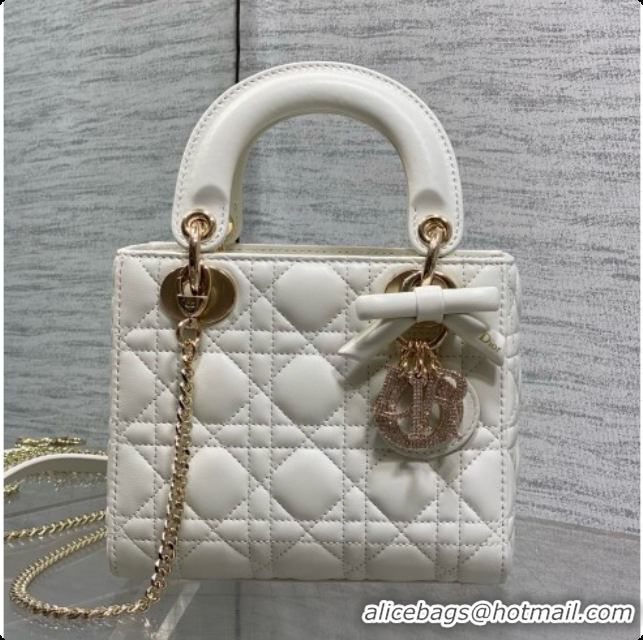 Buy Duplicate Dior Mini Lady Dior Bag in Cannage Lambskin with Bow D090264 White 2026