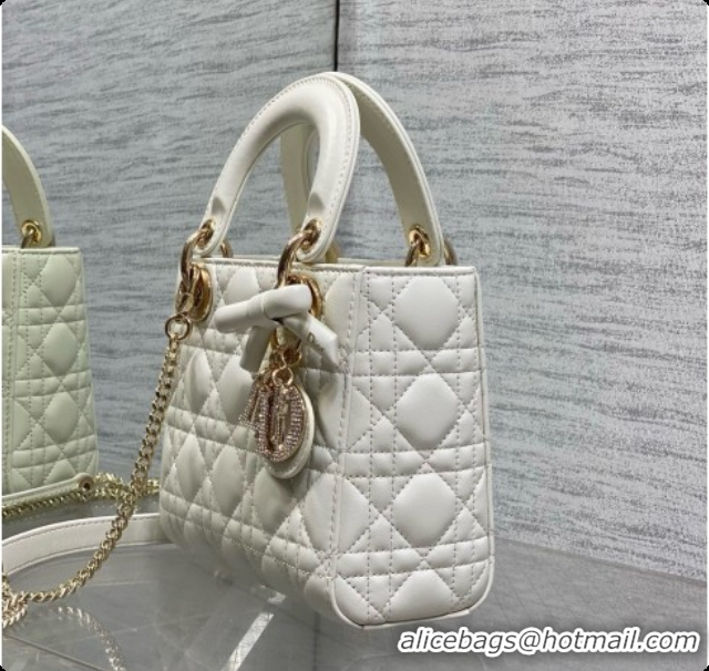 Buy Duplicate Dior Mini Lady Dior Bag in Cannage Lambskin with Bow D090264 White 2026