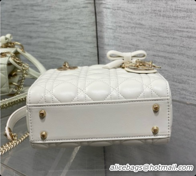 Buy Duplicate Dior Mini Lady Dior Bag in Cannage Lambskin with Bow D090264 White 2026