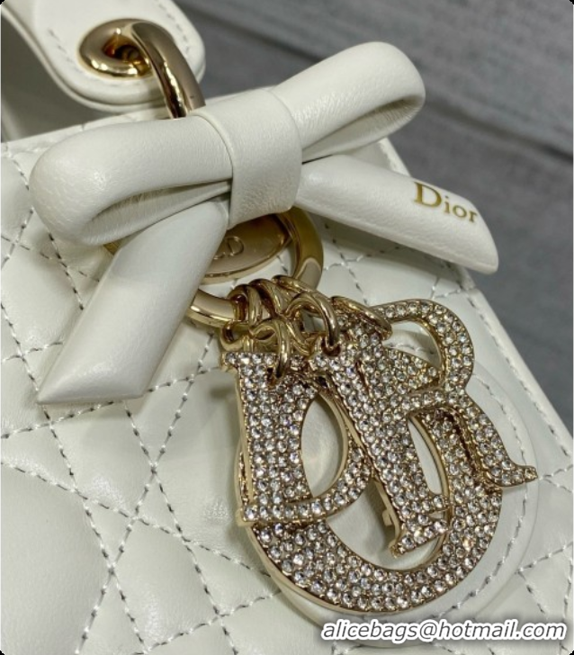 Buy Duplicate Dior Mini Lady Dior Bag in Cannage Lambskin with Bow D090264 White 2026