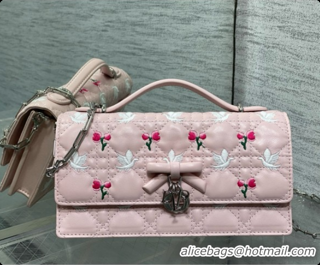 Grade Dior Dioramour My Dior Mini Bag in Pink Cannage Lambskin with Doves & Roses Motif Embroidery D090302 2026