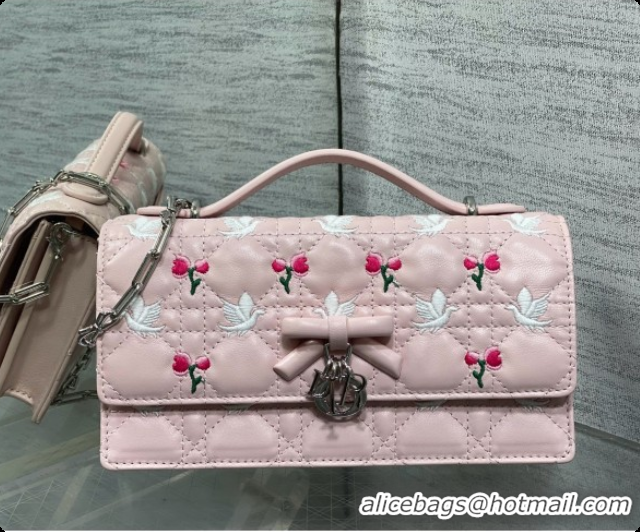 Grade Dior Dioramour My Dior Mini Bag in Pink Cannage Lambskin with Doves & Roses Motif Embroidery D090302 2026