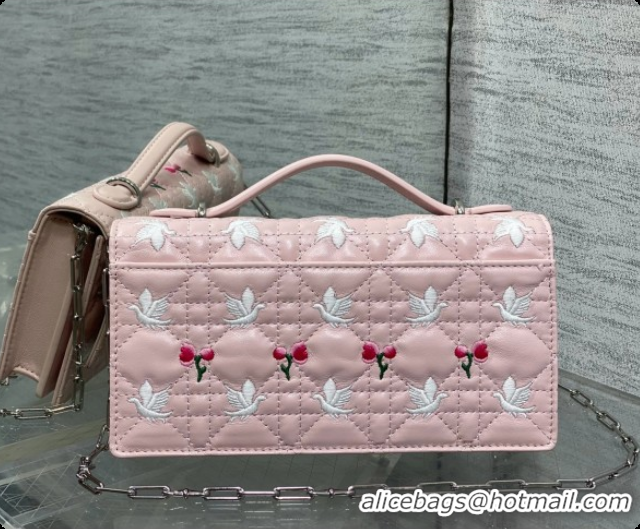 Grade Dior Dioramour My Dior Mini Bag in Pink Cannage Lambskin with Doves & Roses Motif Embroidery D090302 2026