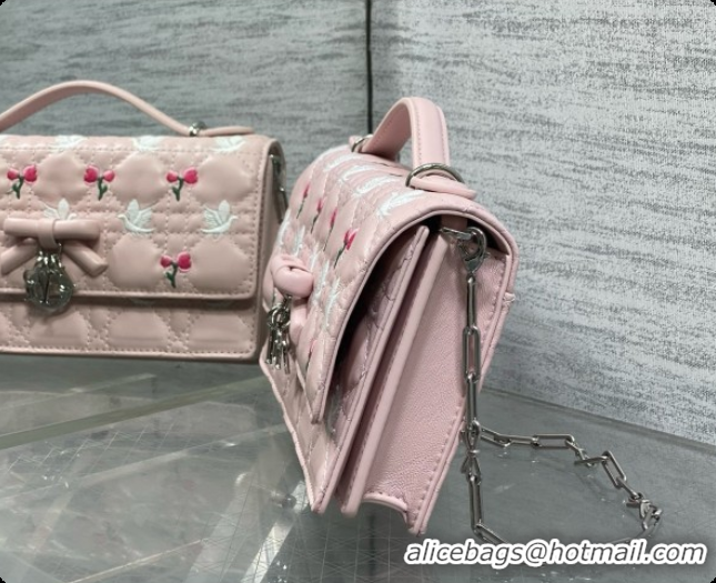 Grade Dior Dioramour My Dior Mini Bag in Pink Cannage Lambskin with Doves & Roses Motif Embroidery D090302 2026