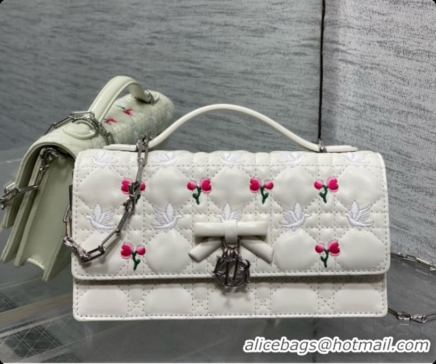 Buy Cheap Dior Dioramour My Dior Mini Bag in White Cannage Lambskin with Doves & Roses Motif Embroidery D090303 2026