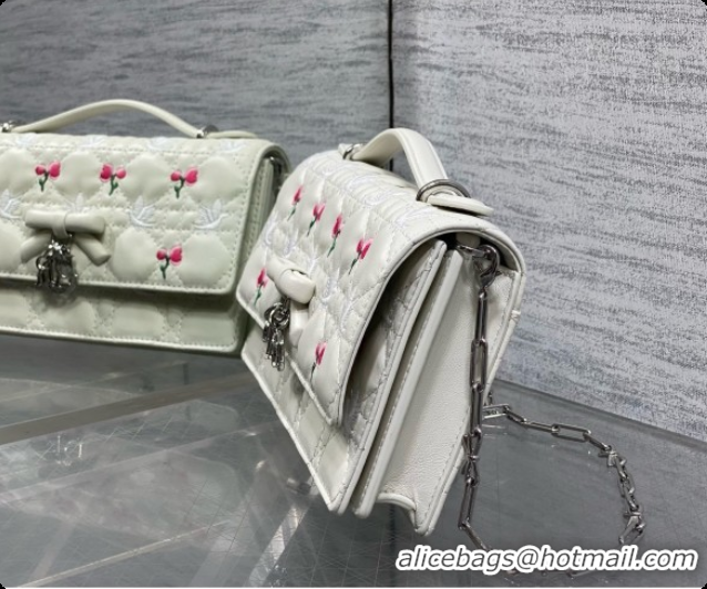 Buy Cheap Dior Dioramour My Dior Mini Bag in White Cannage Lambskin with Doves & Roses Motif Embroidery D090303 2026