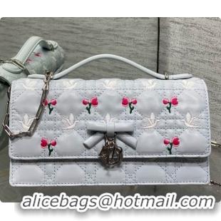 Buy Discount Dior Dioramour My Dior Mini Bag in Blue Gray Cannage Lambskin with Doves & Roses Motif Embroidery D090304 2