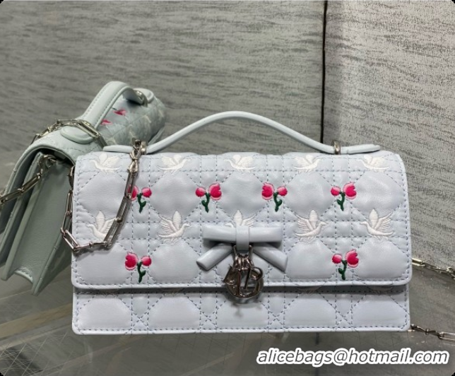 Buy Discount Dior Dioramour My Dior Mini Bag in Blue Gray Cannage Lambskin with Doves & Roses Motif Embroidery D090304 2