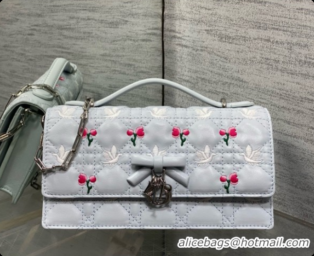 Buy Discount Dior Dioramour My Dior Mini Bag in Blue Gray Cannage Lambskin with Doves & Roses Motif Embroidery D090304 2
