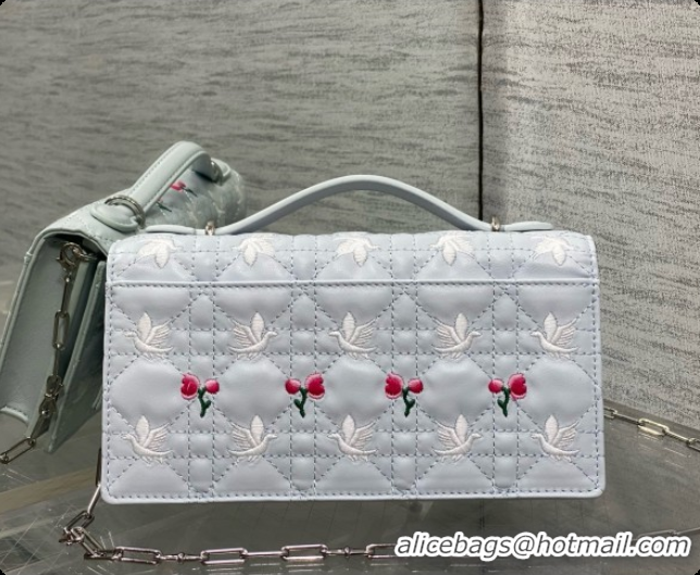 Buy Discount Dior Dioramour My Dior Mini Bag in Blue Gray Cannage Lambskin with Doves & Roses Motif Embroidery D090304 2
