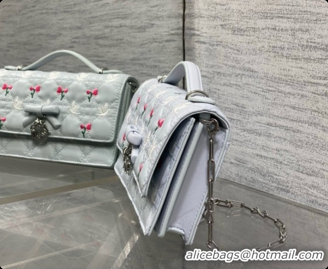 Buy Discount Dior Dioramour My Dior Mini Bag in Blue Gray Cannage Lambskin with Doves & Roses Motif Embroidery D090304 2