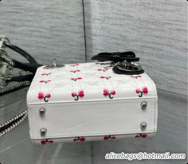 Buy Cheap Dior Mini Lady Dior Bag in Cannage Lambskin with Doves & Roses Motif Embroidery D090305 White/Black 2026