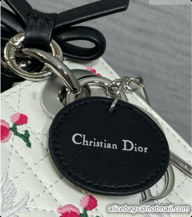 Buy Cheap Dior Mini Lady Dior Bag in Cannage Lambskin with Doves & Roses Motif Embroidery D090305 White/Black 2026