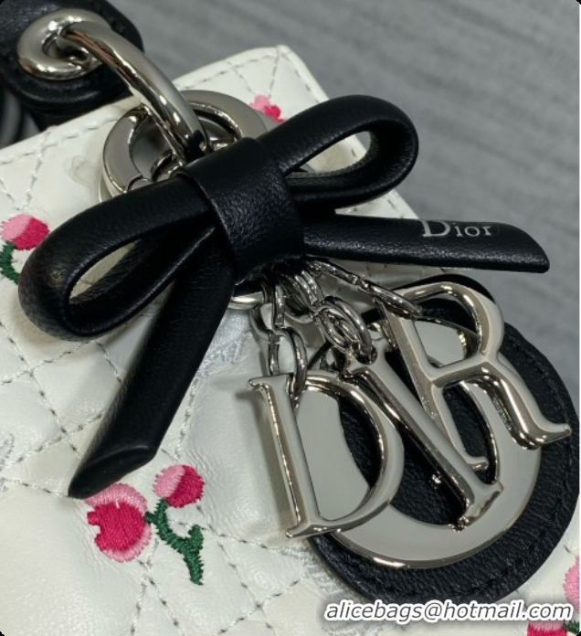 Buy Cheap Dior Mini Lady Dior Bag in Cannage Lambskin with Doves & Roses Motif Embroidery D090305 White/Black 2026