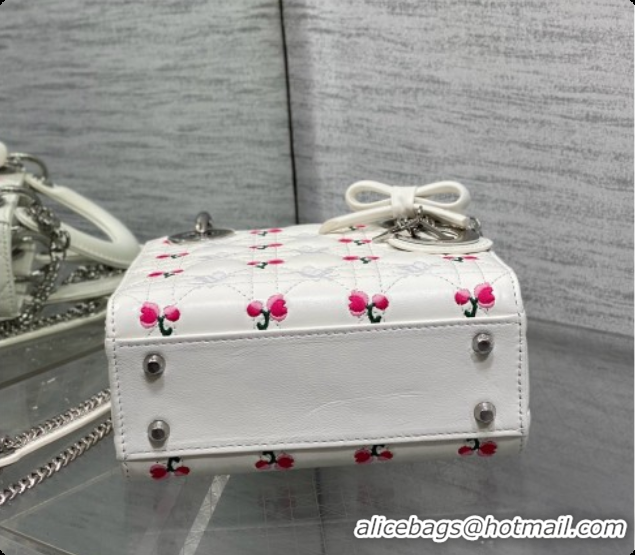 Super Quality Dior Mini Lady Dior Bag in Cannage Lambskin with Doves & Roses Motif Embroidery D090307 White 2026