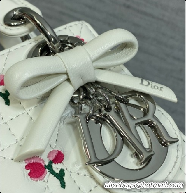 Super Quality Dior Mini Lady Dior Bag in Cannage Lambskin with Doves & Roses Motif Embroidery D090307 White 2026