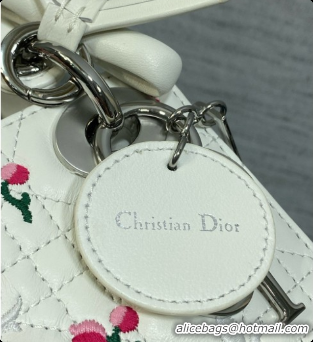 Super Quality Dior Mini Lady Dior Bag in Cannage Lambskin with Doves & Roses Motif Embroidery D090307 White 2026