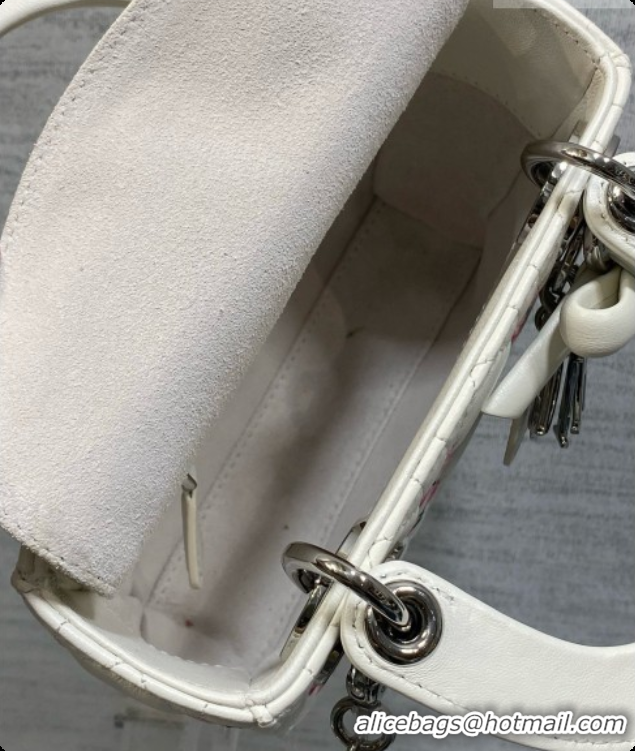 Super Quality Dior Mini Lady Dior Bag in Cannage Lambskin with Doves & Roses Motif Embroidery D090307 White 2026