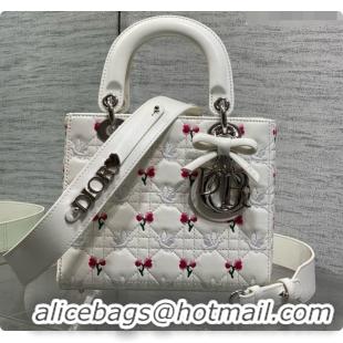 Buy Cheap Dior Small Lady Dior Bag in Cannage Lambskin with Doves & Roses Motif Embroidery D090308 White 2026