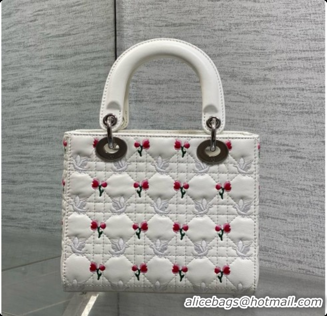 Buy Cheap Dior Small Lady Dior Bag in Cannage Lambskin with Doves & Roses Motif Embroidery D090308 White 2026