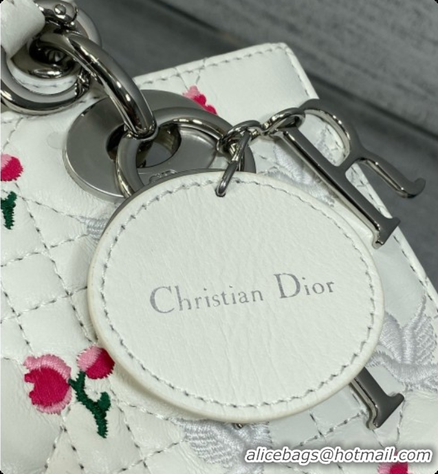Buy Cheap Dior Small Lady Dior Bag in Cannage Lambskin with Doves & Roses Motif Embroidery D090308 White 2026