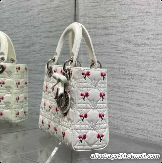 Buy Cheap Dior Small Lady Dior Bag in Cannage Lambskin with Doves & Roses Motif Embroidery D090308 White 2026