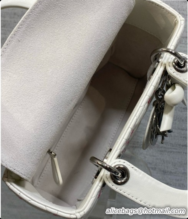 Buy Cheap Dior Small Lady Dior Bag in Cannage Lambskin with Doves & Roses Motif Embroidery D090308 White 2026