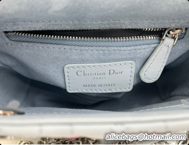 Good Quality Dior Mini Lady Dior Bag in Cannage Lambskin with Doves & Roses Motif Embroidery D090309 Blue Gray 2026