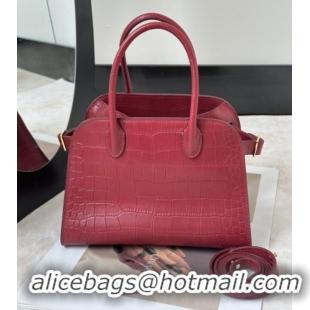 New Discount The Row Margaux 10 Tote Bag in Samanta Crocodile Embossed Leather 8818S Red 2026