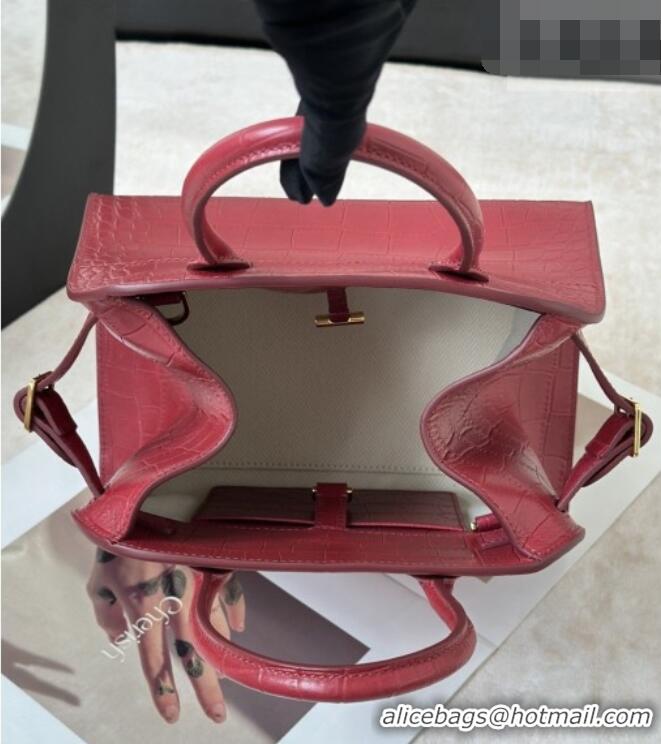 New Discount The Row Margaux 10 Tote Bag in Samanta Crocodile Embossed Leather 8818S Red 2026