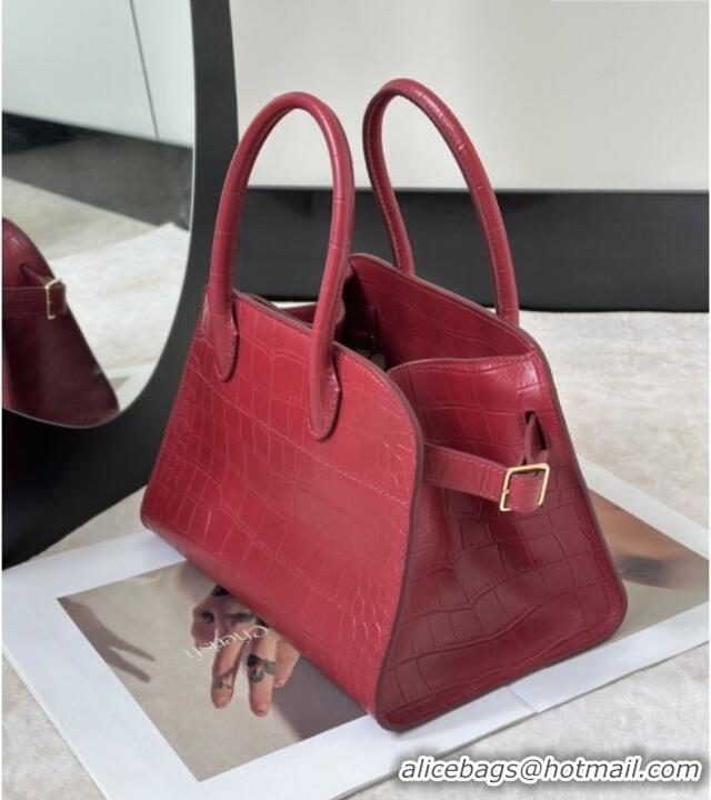 New Discount The Row Margaux 10 Tote Bag in Samanta Crocodile Embossed Leather 8818S Red 2026
