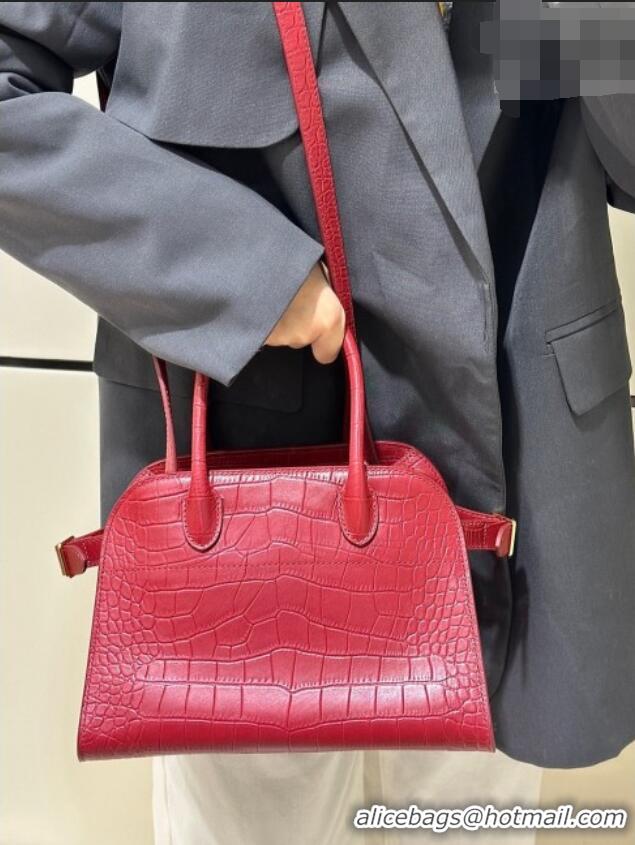 New Discount The Row Margaux 10 Tote Bag in Samanta Crocodile Embossed Leather 8818S Red 2026