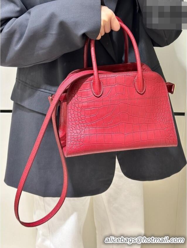 New Discount The Row Margaux 10 Tote Bag in Samanta Crocodile Embossed Leather 8818S Red 2026