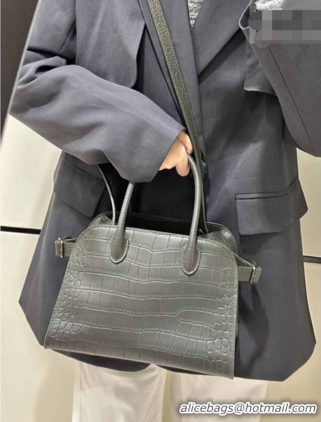 Best Price The Row Margaux 10 Tote Bag in Samanta Crocodile Embossed Leather 8818S Dark Green 2026