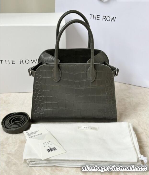 Best Price The Row Margaux 10 Tote Bag in Samanta Crocodile Embossed Leather 8818S Dark Green 2026