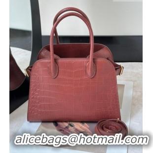 Well Crafted The Row Margaux 10 Tote Bag in Samanta Crocodile Embossed Leather 8818S Burgundy 2026
