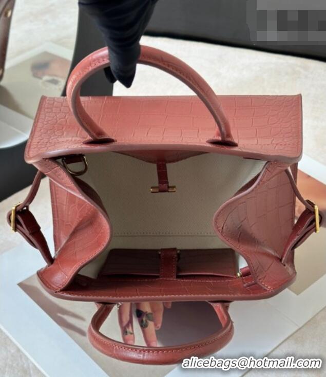 Well Crafted The Row Margaux 10 Tote Bag in Samanta Crocodile Embossed Leather 8818S Burgundy 2026