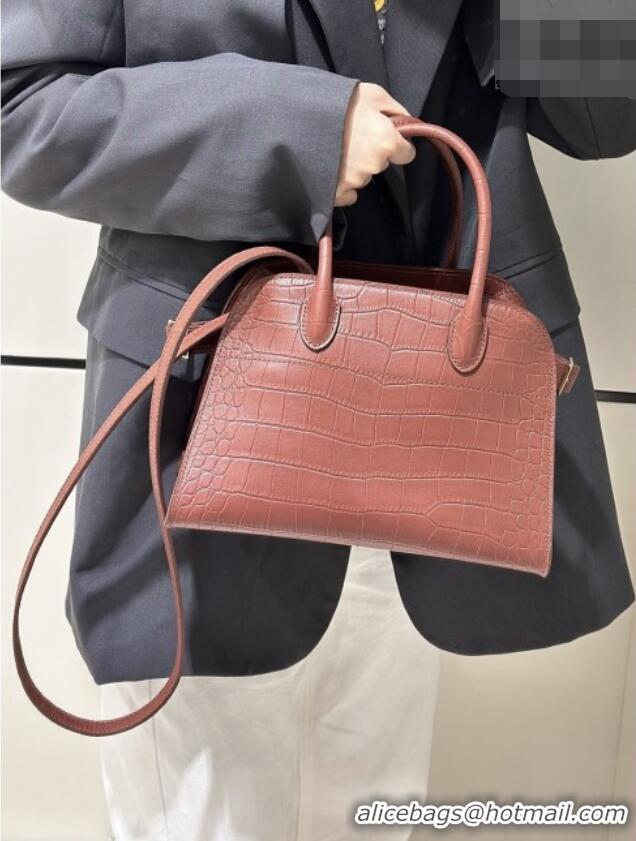 Well Crafted The Row Margaux 10 Tote Bag in Samanta Crocodile Embossed Leather 8818S Burgundy 2026