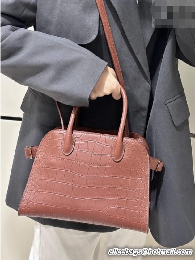 Well Crafted The Row Margaux 10 Tote Bag in Samanta Crocodile Embossed Leather 8818S Burgundy 2026