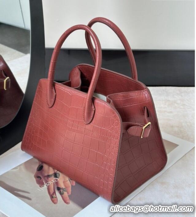 Well Crafted The Row Margaux 10 Tote Bag in Samanta Crocodile Embossed Leather 8818S Burgundy 2026