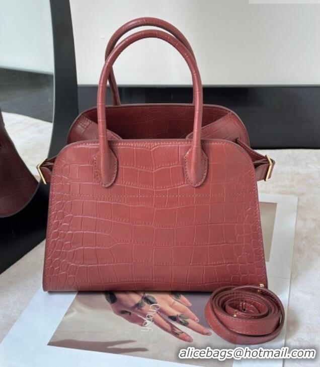 Well Crafted The Row Margaux 10 Tote Bag in Samanta Crocodile Embossed Leather 8818S Burgundy 2026