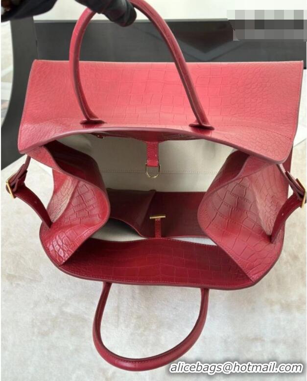 Famous Brand The Row Margaux 15 Tote Bag in Samanta Crocodile Embossed Leather 8818L Red 2026
