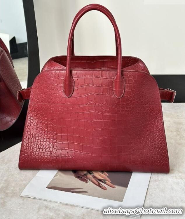 Famous Brand The Row Margaux 15 Tote Bag in Samanta Crocodile Embossed Leather 8818L Red 2026