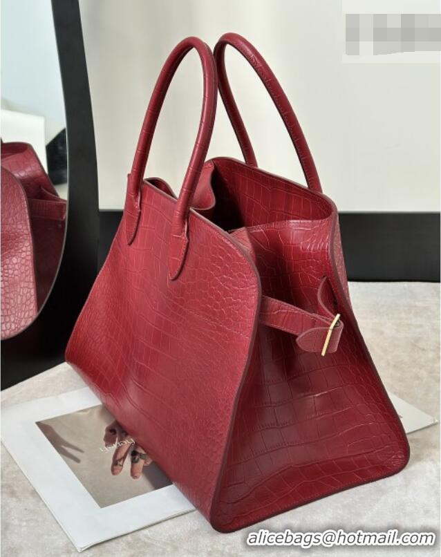 Famous Brand The Row Margaux 15 Tote Bag in Samanta Crocodile Embossed Leather 8818L Red 2026