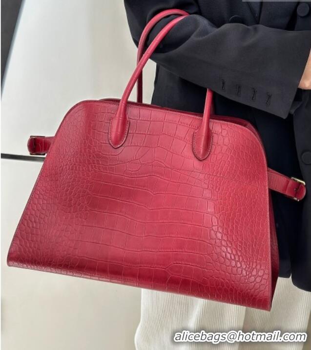 Famous Brand The Row Margaux 15 Tote Bag in Samanta Crocodile Embossed Leather 8818L Red 2026