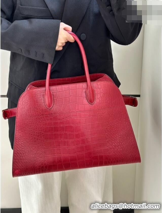 Famous Brand The Row Margaux 15 Tote Bag in Samanta Crocodile Embossed Leather 8818L Red 2026